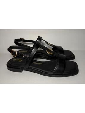 Clarks Signature Ariany Sling Black Leather Sandals 9.5M